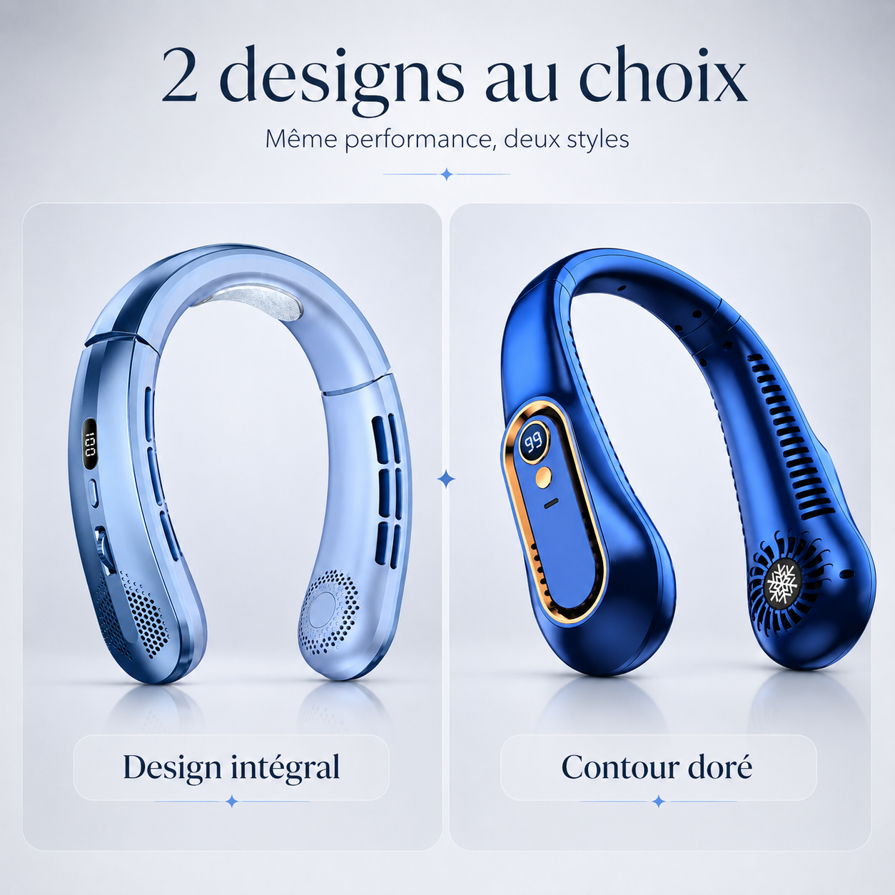 FreshNeck avec ses deux designs au choix : design intégral et contour doré