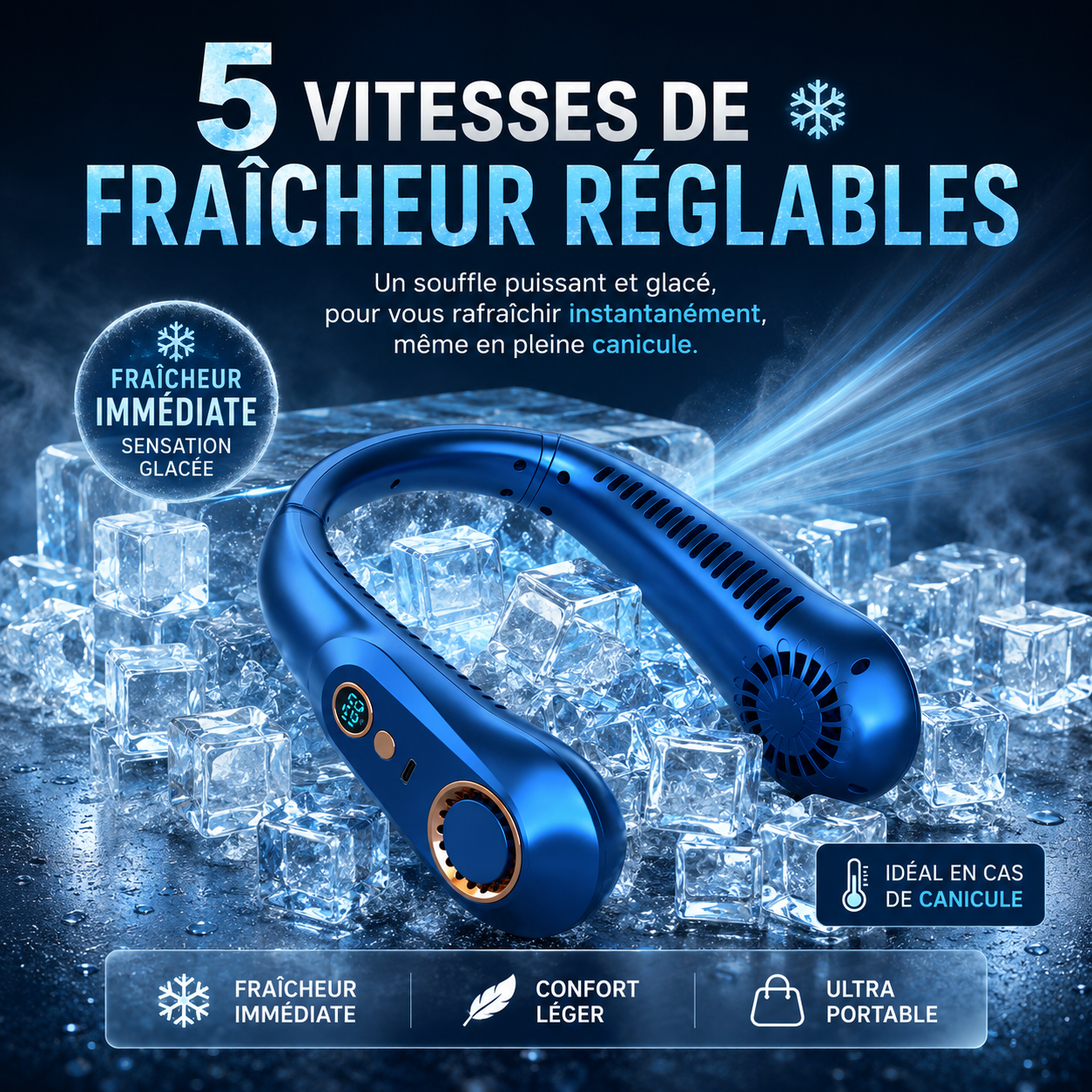 FreshNeck avec 5 vitesses de fraîcheur réglables